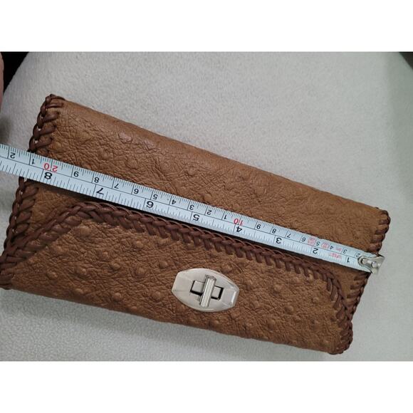 Leather Suede Trifold Wallet Side Stitch Ostrich Woven Edge - Picture 11 of 12